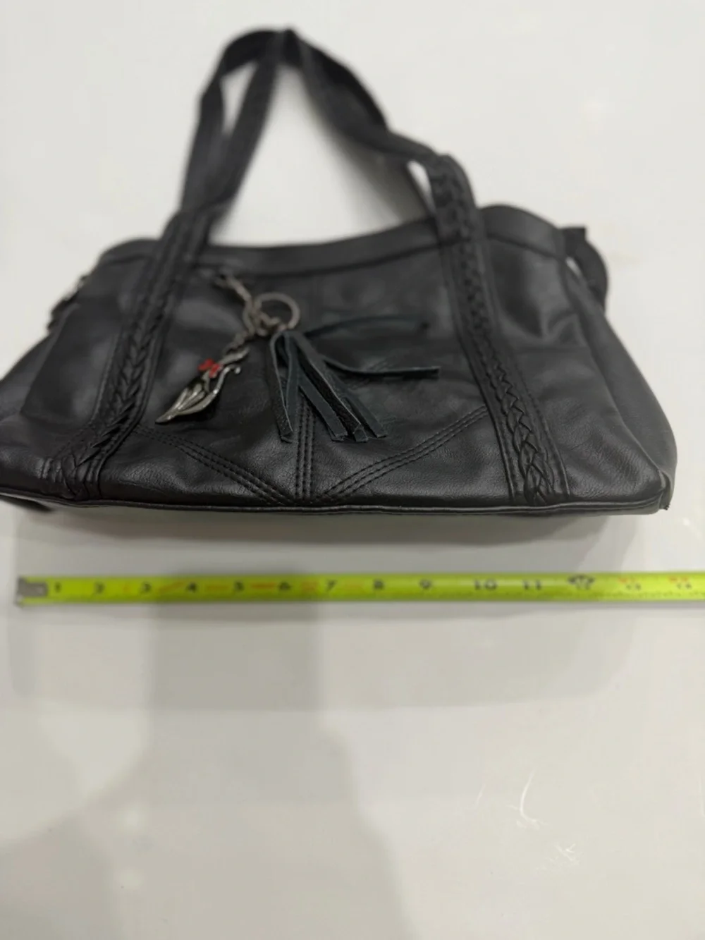 X.N CROWN Black Shoulder Bag Braided Strap Cat Charm Y2K Chic Trendy
